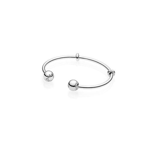 596477-3 Pandora Open bangle in sterling silver with interchangeable PANDORA logo end caps and stoppers