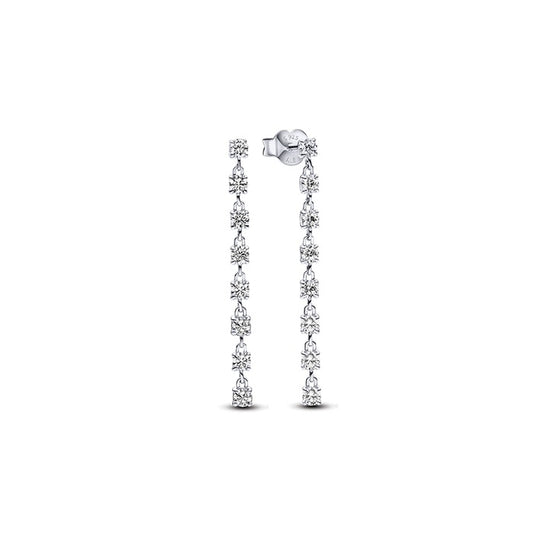 293159C01 Pandora Sterling silver drop earrings with clear cub
