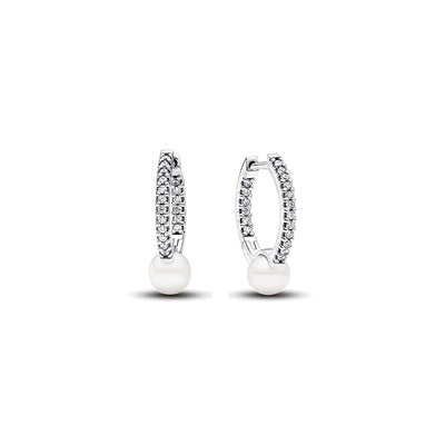 293171C01 Pandora  Sterling silver hoop earrings with clear cubi