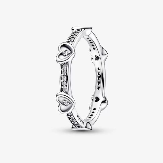 Pandora 192496C01-56 Hearts sterling silver ring with clear cubic  Radiant Sparkling Hearts Ring SS23 Cycle A