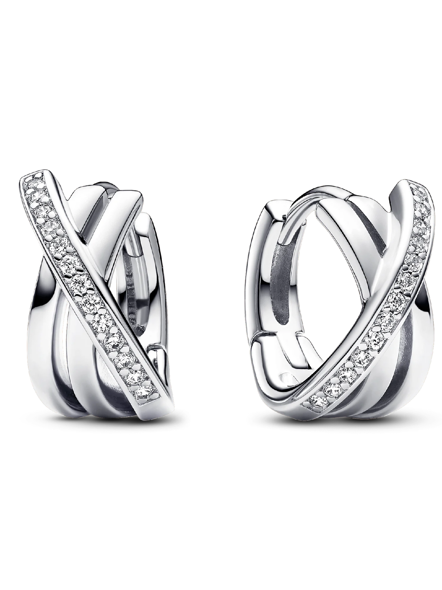 293150C01 Pandora Sterling silver hoop earrings with clear cub