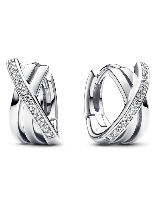 293150C01 Pandora Sterling silver hoop earrings with clear cub