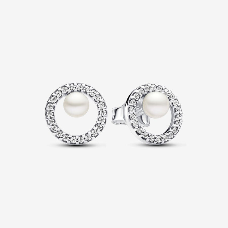293154C01 Pandora Sterling silver stud earrings with white trea