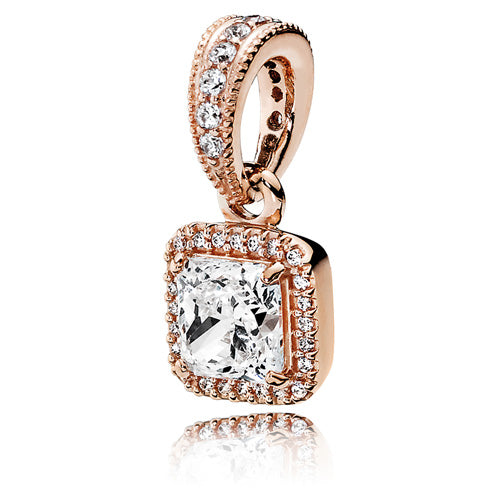 380378CZ  Rose gold square sparkle halo pendant