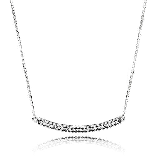 397420CZ-50 Pandora PANDORA logo reversible bar collier in sterling silver with 22 bead-set clear cubic zirconia and 45 cm necklace with sliding clasp: AW18 Drop 4, size 50 cm