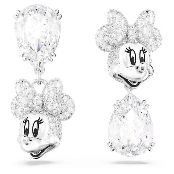 5668779 Disney Minnie Mouse drop earrings Asymmetrical design, White, Rhodium plated