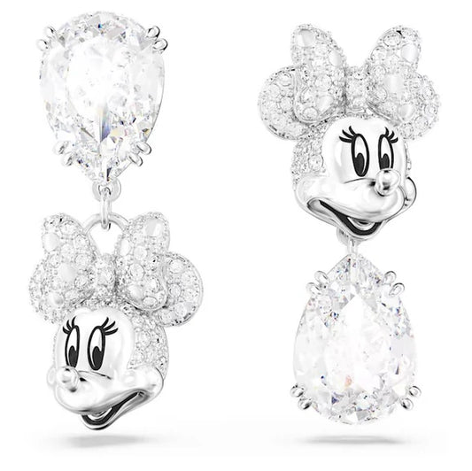 5668779 Disney Minnie Mouse drop earrings Asymmetrical design, White, Rhodium plated