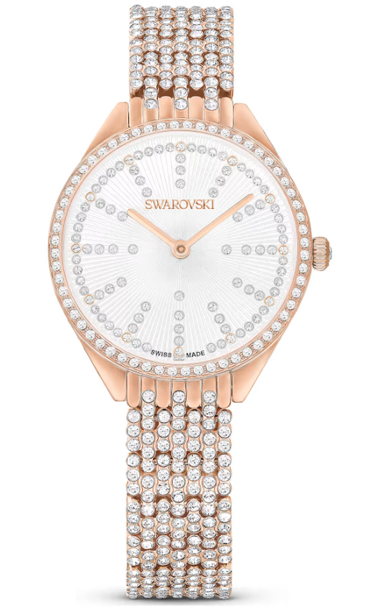5644053 Attract watch Swiss Made, Full pavé, Metal bracelet, Rose gold tone, Rose gold-tone finish