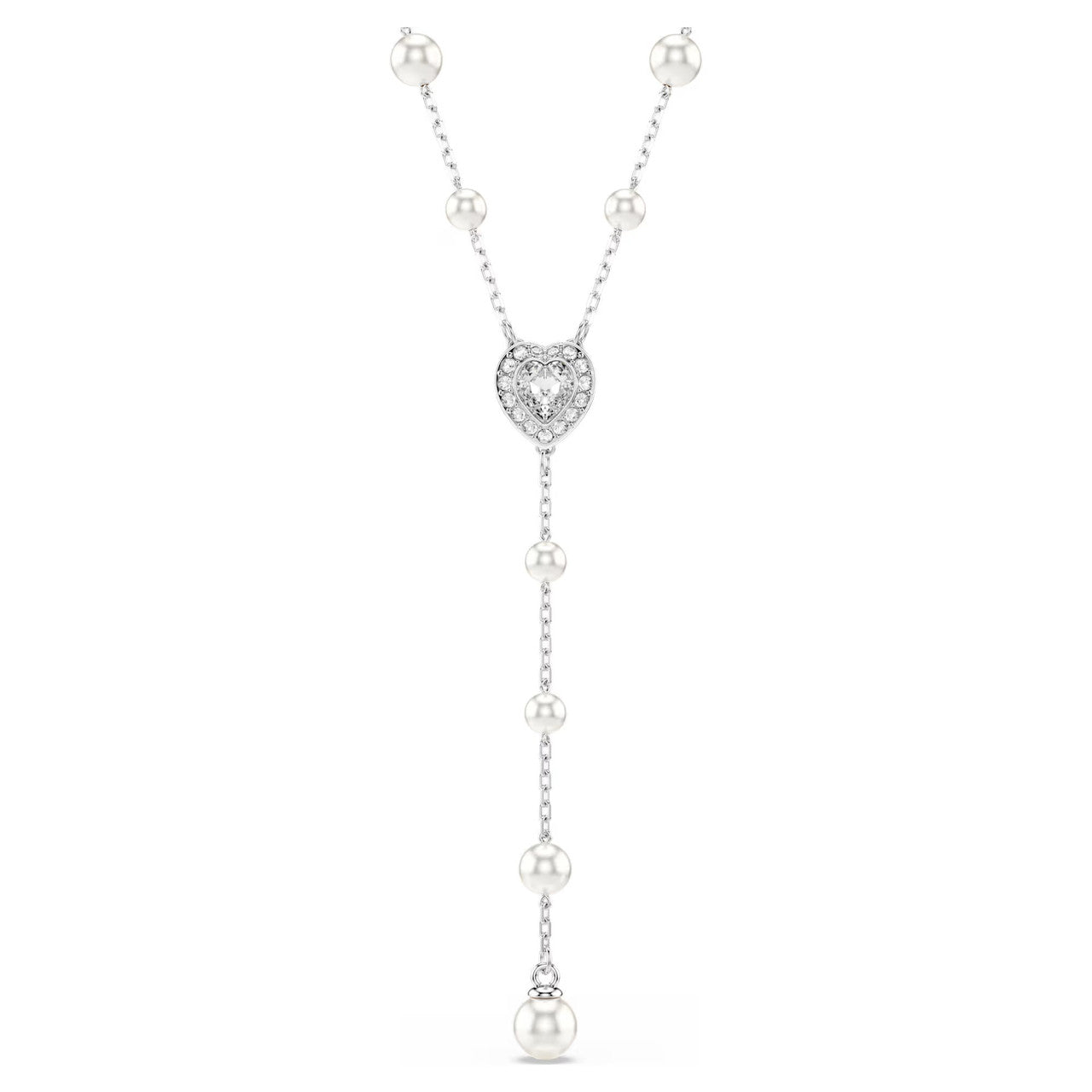 5720855 Swarovski Ariana Grande x Swarovski Y necklace Crystal pearl, Mixed cuts, Heart, White, Rhodium plated