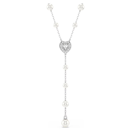 5720855 Swarovski Ariana Grande x Swarovski Y necklace Crystal pearl, Mixed cuts, Heart, White, Rhodium plated