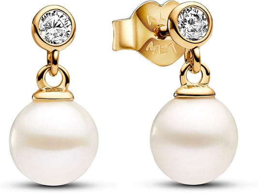 263153C01 Pandora 14k Gold-plated drop earrings with white tre