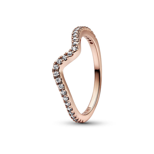 Pandora 182539C01-54 Wave 14k rose gold-plated ring with clear cub Sparkling Wave Ring SS23 Cycle A