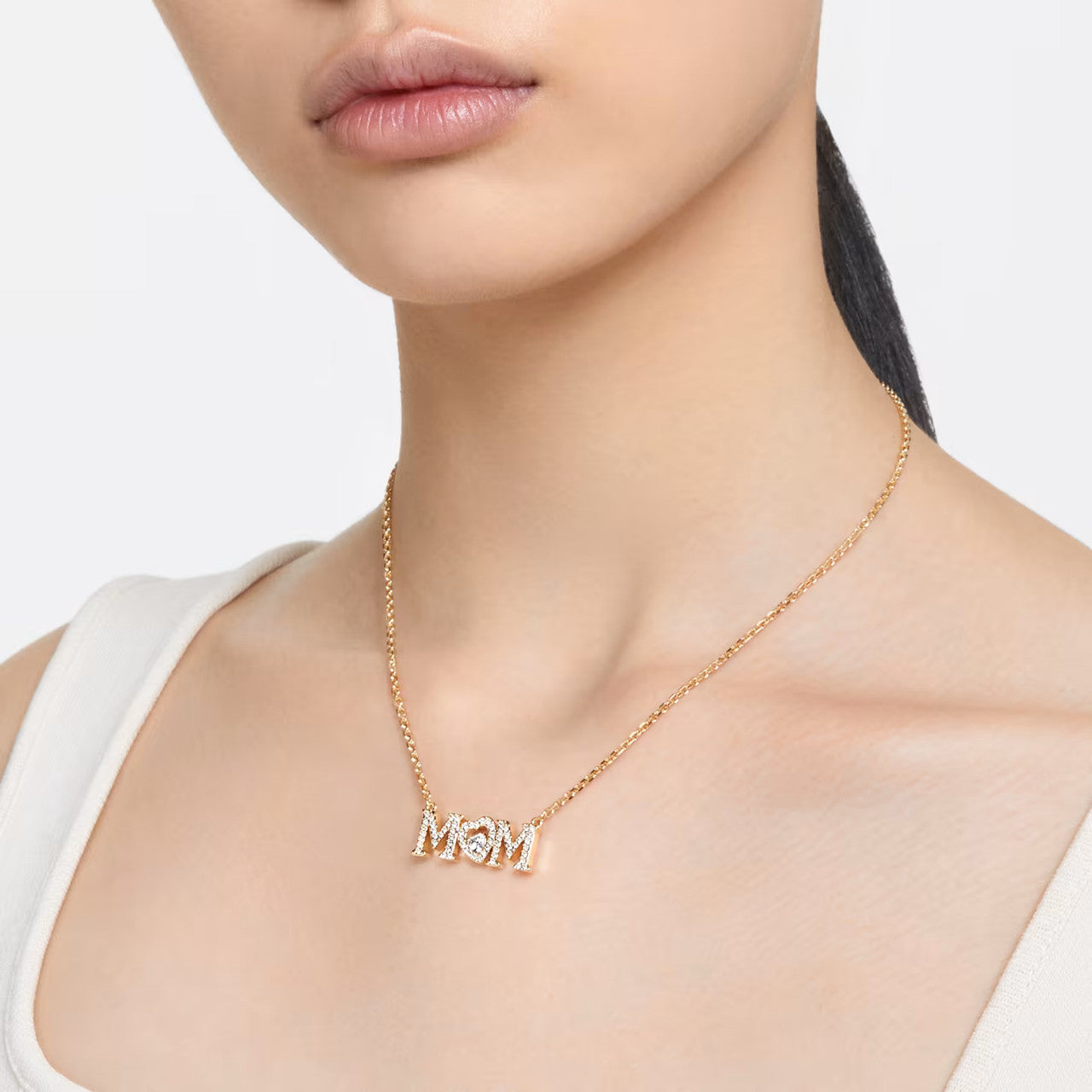 5649933 Mother’s Day necklace Heart, White, Gold-tone plated