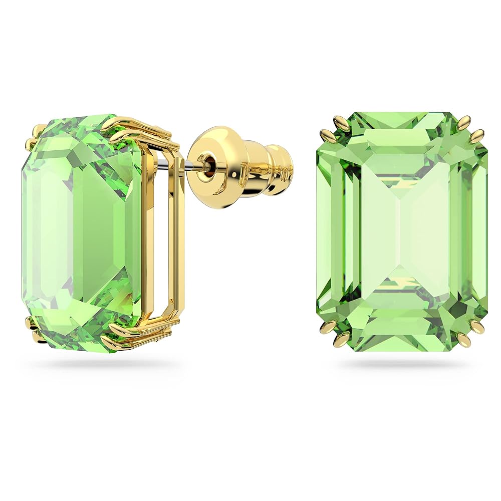 5638489 Millenia stud earrings Octagon cut, Green, Gold-tone plated