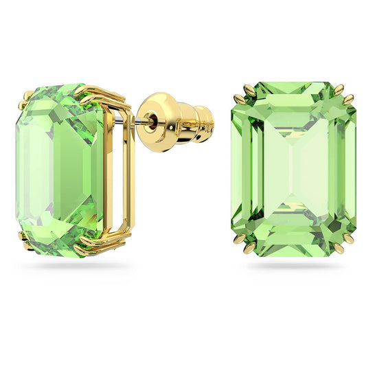 5638489 Millenia stud earrings Octagon cut, Green, Gold-tone plated