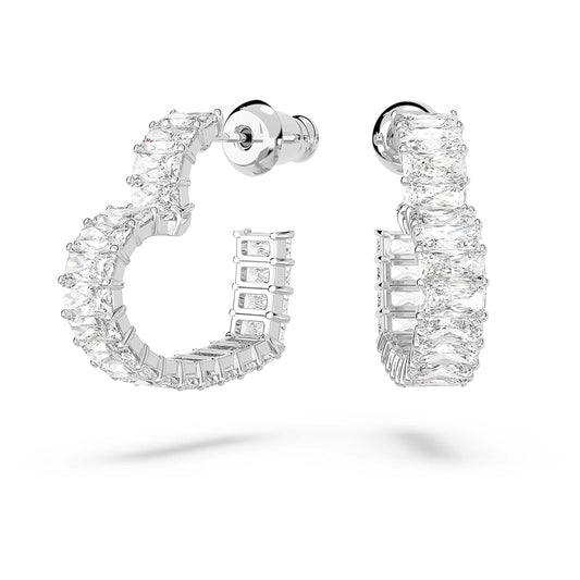 5653170 Matrix hoop earrings Heart, Small, White, Rhodium plated