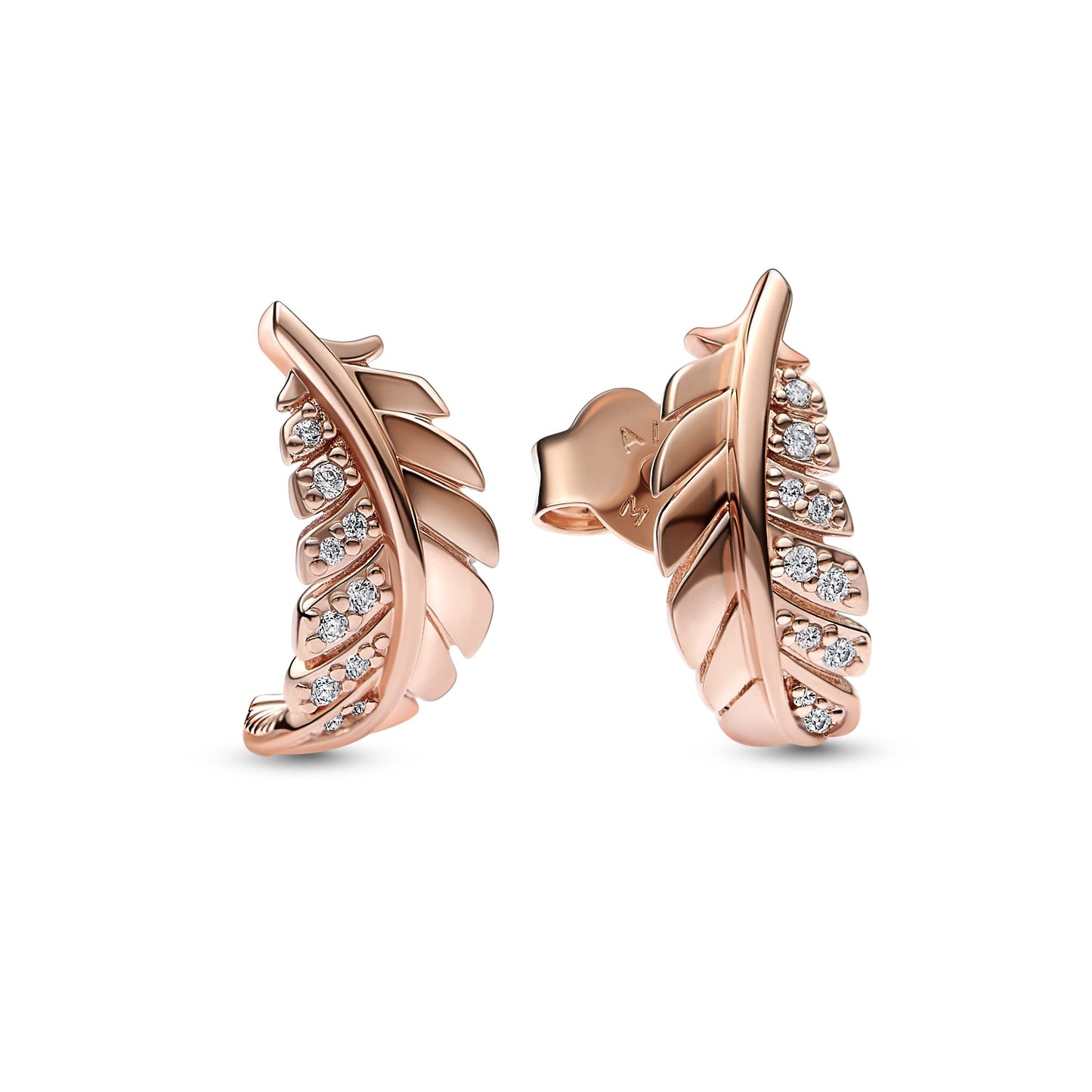 Pandora 282574C01 Feather 14k rose gold-plated stud earrings wi Floating Curved Feather Stud Earrings SS23 Cycle B
