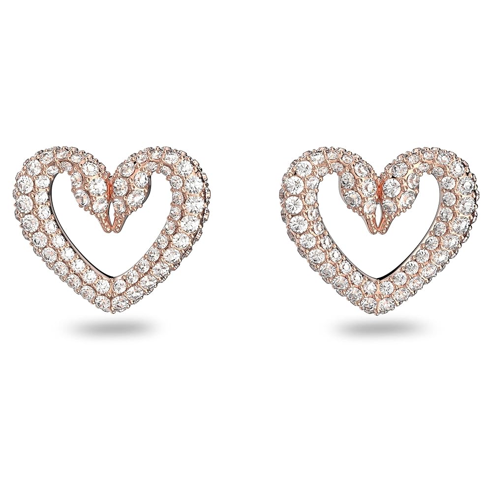 5628659 Una stud earrings Heart, Small, White, Rose gold-tone plated