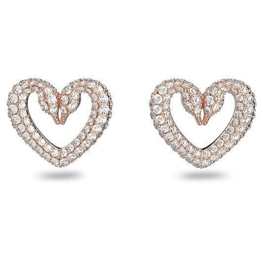 5628659 Una stud earrings Heart, Small, White, Rose gold-tone plated