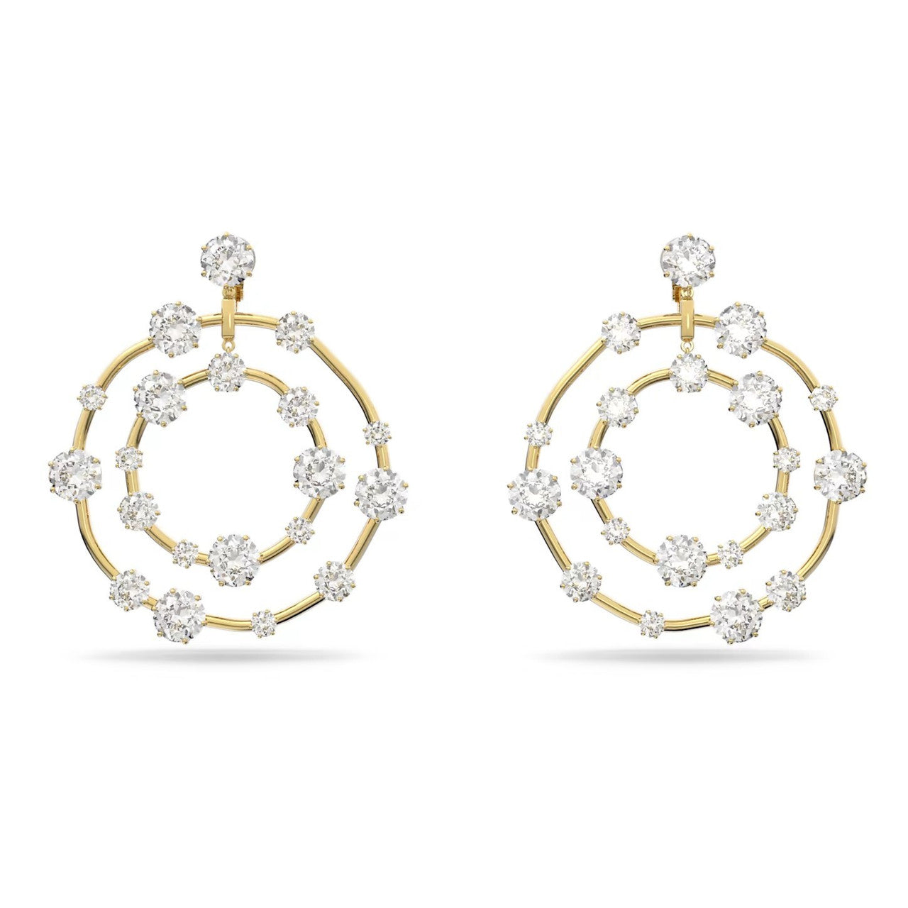 5616920 Constella clip earrings Circle, White, Gold-tone plated