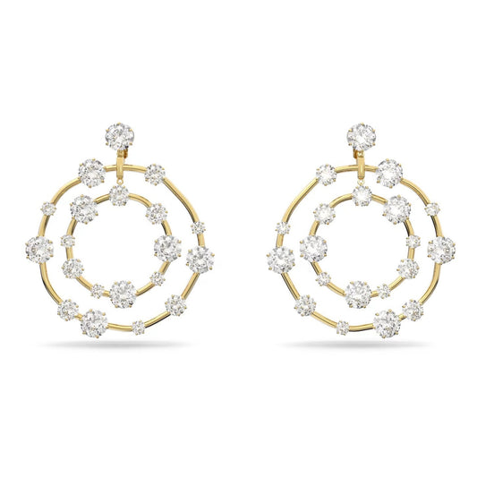 5616920 Constella clip earrings Circle, White, Gold-tone plated