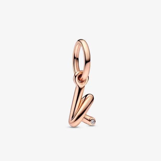 Pandora 782460C01 Letter k 14k rose gold-plated dangle with cle Letter k Script Alphabet Dangle Charm SS23 Cycle A