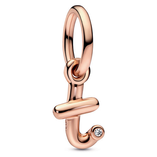 Pandora 782469C01 Letter t 14k rose gold-plated dangle with cle Letter t Script Alphabet Dangle Charm SS23 Cycle A