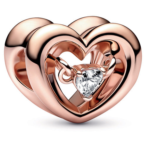 Pandora 782493C01 Open heart 14k rose gold-plated charm with cl Radiant Heart & Floating Stone Charm SS23 Cycle A