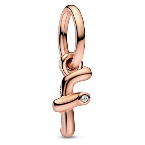 Pandora 782532C01 Letter f 14k rose gold-plated dangle with cle Letter f Script Alphabet Dangle Charm SS23 Cycle A