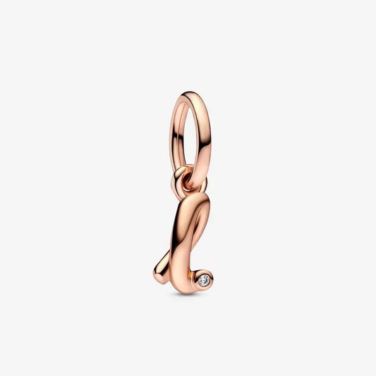 Pandora 782533C01 Letter l 14k rose gold-plated dangle with cle Letter l Script Alphabet Dangle Charm SS23 Cycle A
