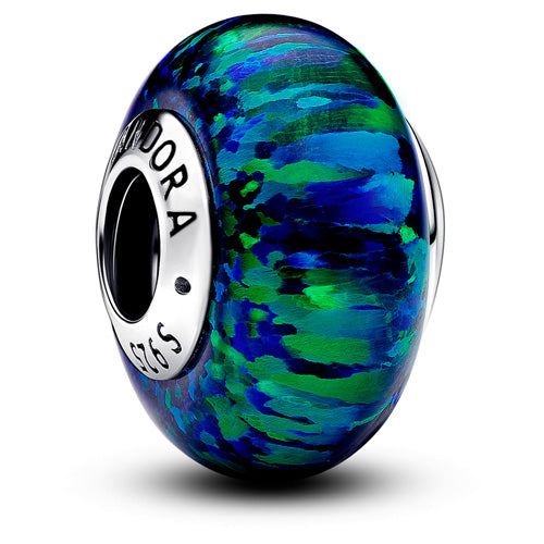 791691C04 Pandora Sterling silver charm with green blue lab-created opal