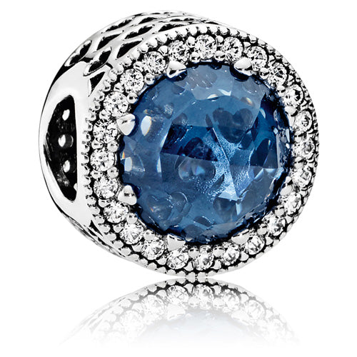 791725NMB Pandora Charm Radiant Hearts with Moonlight Blue Crystal and Clear Cubic Zirconia, AW16 Drop 6,  Size=38