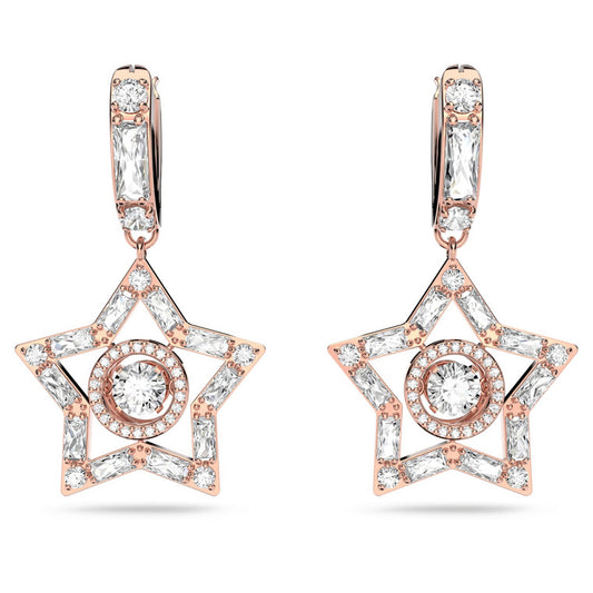 5617769 Stella hoop earrings Star, White, Rose-gold tone plated