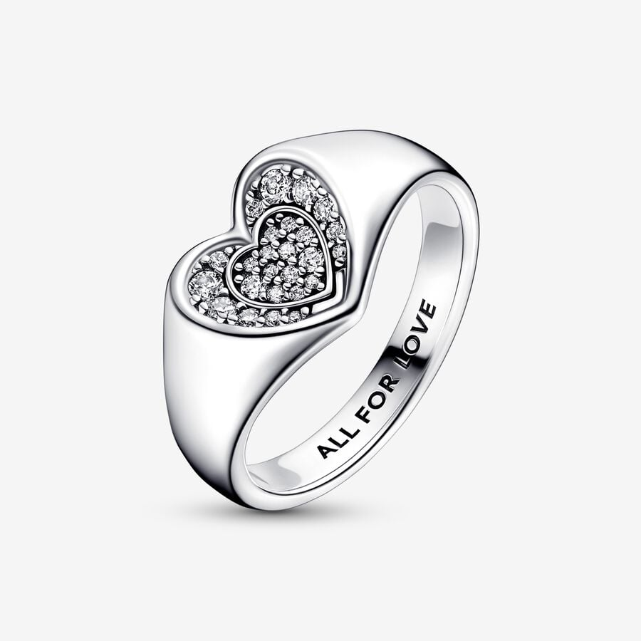 Pandora 192491C01-52 Heart sterling silver ring with clear cubic z Radiant Heart Pavé Signet Ring SS23 Cycle A