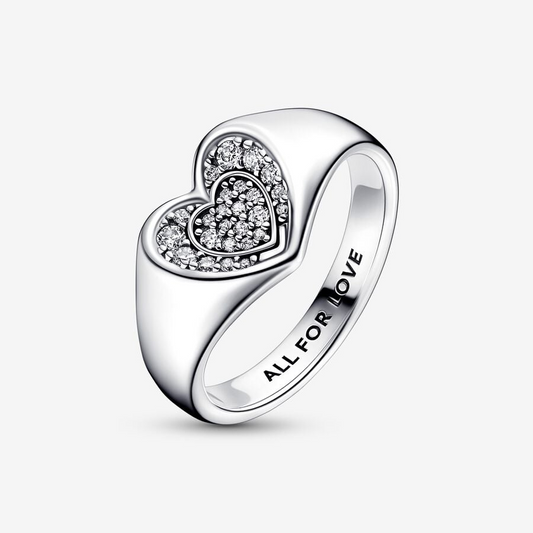 Pandora 192491C01-52 Heart sterling silver ring with clear cubic z Radiant Heart Pavé Signet Ring SS23 Cycle A