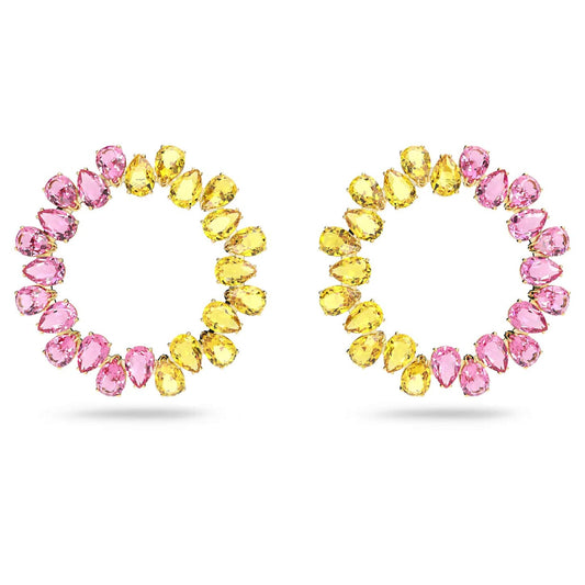 5615619 Millenia hoop earrings, Pear cut crystals, Multicolored, Gold-tone plated