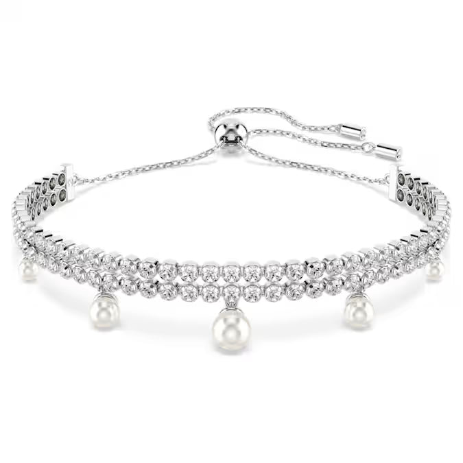 5720870 Ariana Grande x Swarovski bracelet Crystal pearl, Round cut, White, Rhodium plated