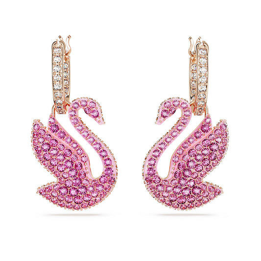 5647544 Swarovski Iconic Swan drop earrings Swan, Pink, Rose gold-tone plated