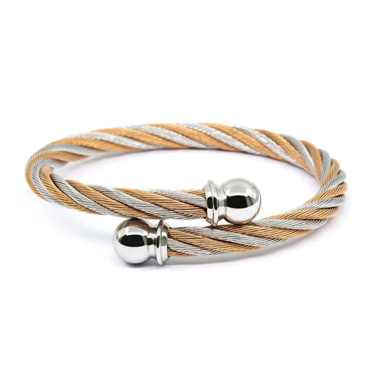 04-201-1216-0M Celtic - Stainless steel bangle, Stainless steel rose gold PVD  cable (6mm), Size M