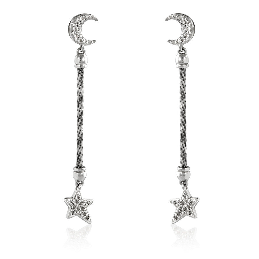 03-121-1247-1  Charriol Dream,Silver earring with White Topaz,Stainless steel rose gold PVD CABLE(1.5mm)