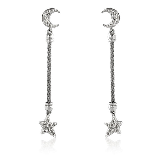 03-121-1247-1  Charriol Dream,Silver earring with White Topaz,Stainless steel rose gold PVD CABLE(1.5mm)