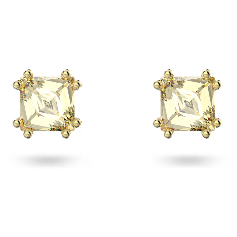 5639124 Stilla stud earrings Cushion cut, Yellow, Gold-tone plated