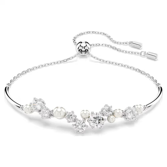 5705618 Swarovski Constella bangle Crystal pearl, Round cuts, White, Rhodium plated