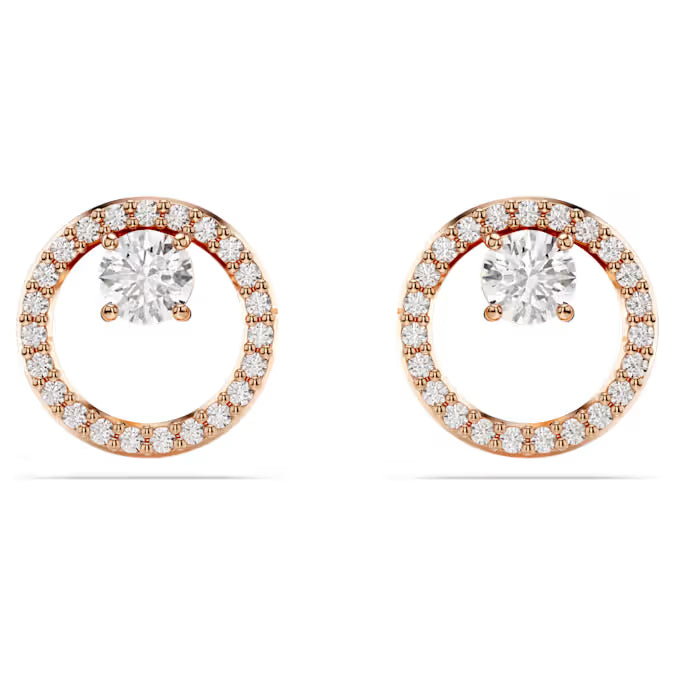 5692263 Swarovski Constella stud earrings Round cut, White, Rose gold-tone plated