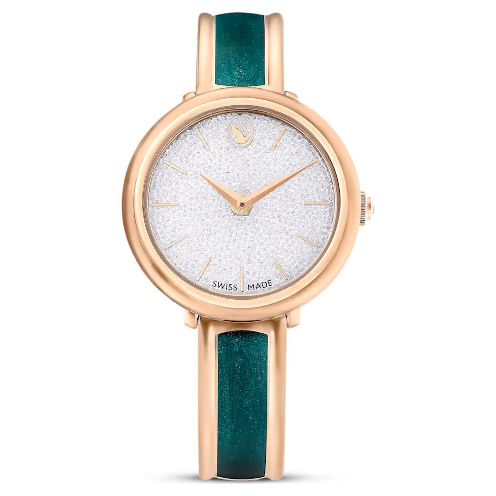 5709816 Swarovski Crystalline Bangle watch Swiss Made, Metal bracelet, Green, Rose gold-tone finish