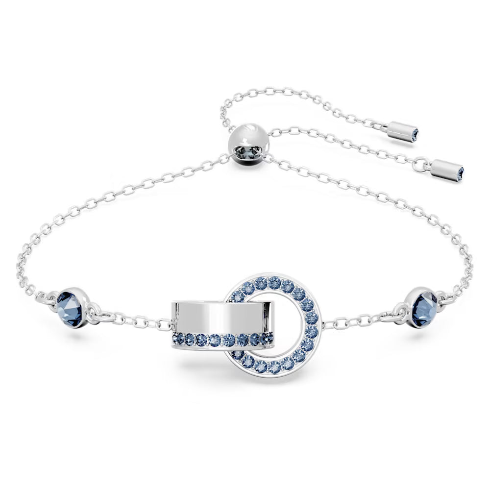 5663493 Hollow bracelet, Interlocking loop, Blue, Rhodium plated