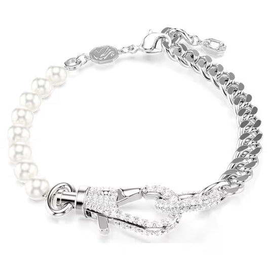 5696256 Swarovski Dextera bracelet Pavé, Crystal pearl, White, Rhodium plated