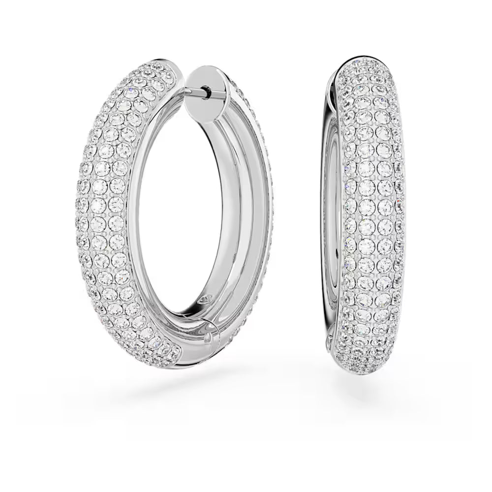 5651392 Dextera hoop earrings Medium, White, Rhodium plated
