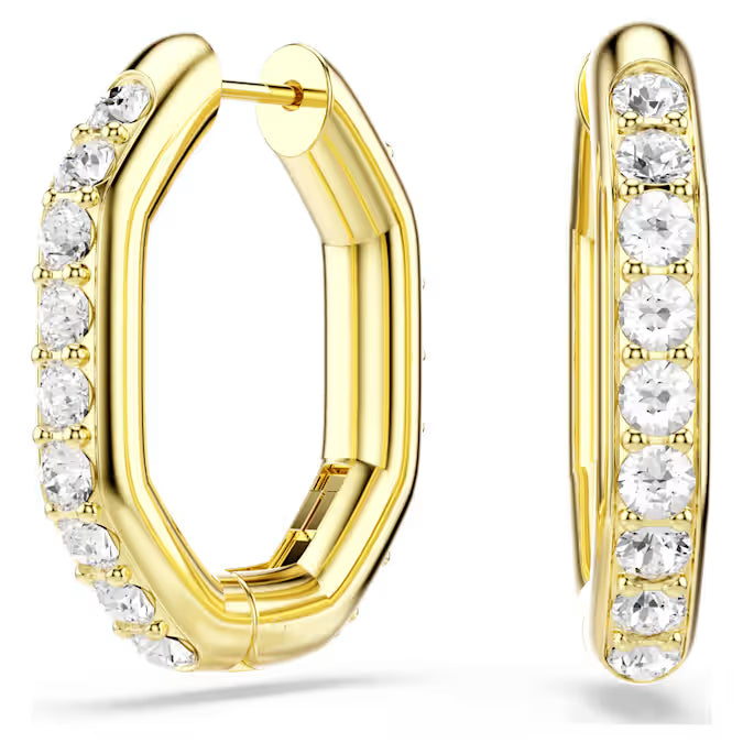 5724584 Swarovski Dextera hoop earrings Octagon shape, Round cut, Medium, White, Gold-tone plated