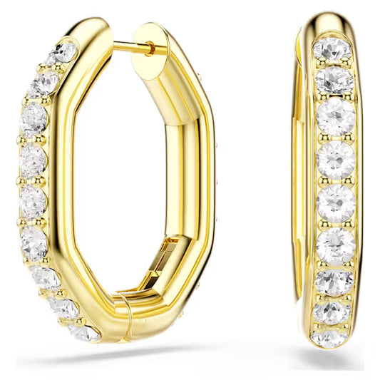 5724584 Swarovski Dextera hoop earrings Octagon shape, Round cut, Medium, White, Gold-tone plated